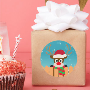 Cute Rudolph the Red Nose Reindeer   Stickerzegel Ronde Sticker