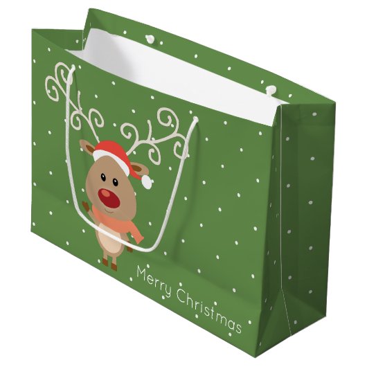 Cute Rudolph the red nosed reinders cartoon Groot Cadeauzakje (Voorkant Gekanteld)