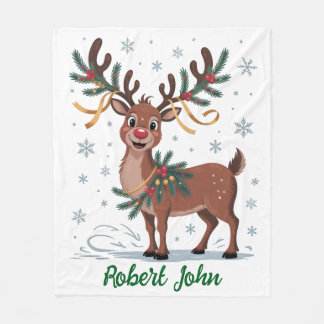 Cute Rudolph with Gold Accents Fleece Deken