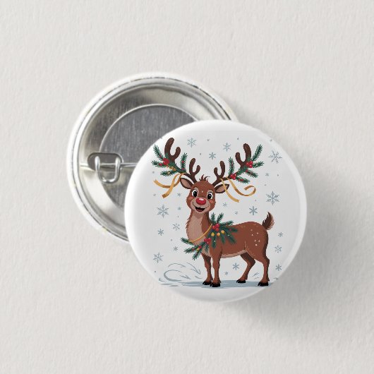 Cute Rudolph with Gold Accents Ronde Button 3,2 Cm (Voorkant /achterkant)