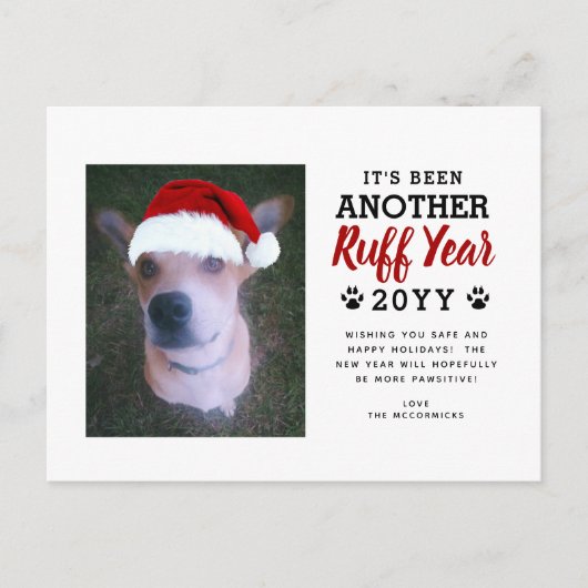 Cute Ruff Year Kerstmis Foto Red Feestdagenkaart (Voorkant)