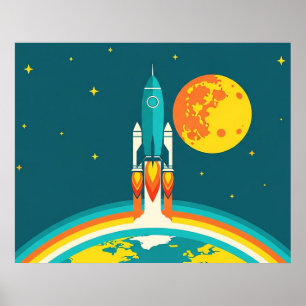 Cute Ruimteraket Cartoon Poster