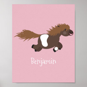 Cute run Shetland pony illustration Poster