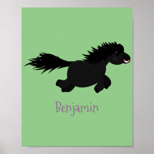 Cute run Shetland pony illustration Poster