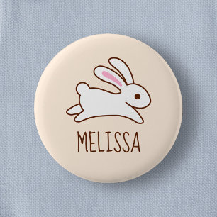 Cute Running Bunny Rabbit Custom Name Beige Ronde Button 5,7 Cm