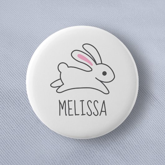 Cute Running Bunny Rabbit Custom Name Ronde Button 5,7 Cm