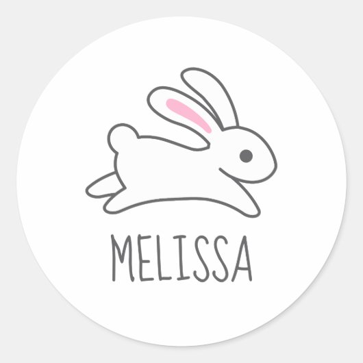 Cute Running Bunny Rabbit Custom Name Ronde Sticker (Voorkant)