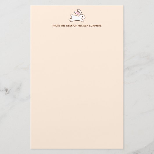 Cute Running Bunny Rabbit Custom Text Beige Briefpapier (Voorkant)