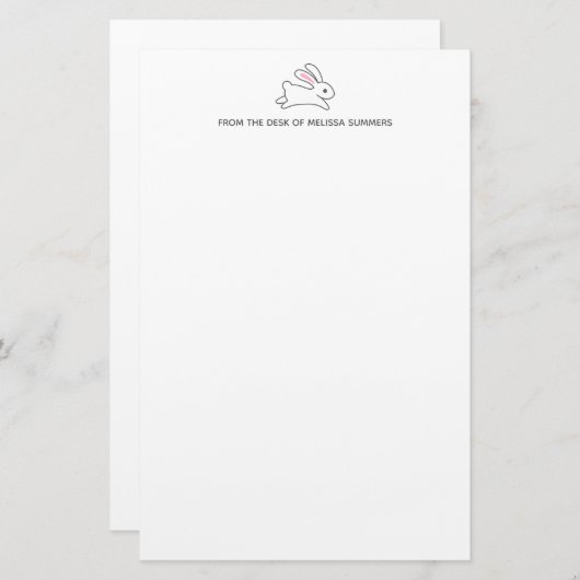 Cute Running Bunny Rabbit Custom Text Briefpapier (Voorkant / Achterkant)