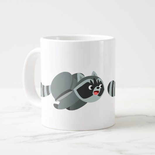 Cute Running Cartoon Raccoon Grote Koffiekop (Voorkant links)
