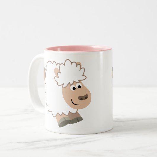 Cute Running Cartoon Sheep Tweekleurige Koffiemok (Voorkant links)