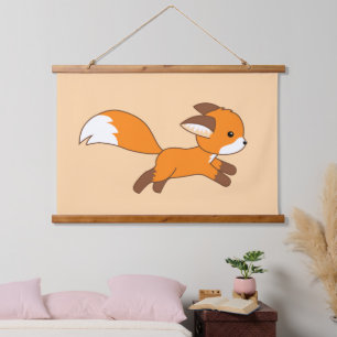 Cute Running Fox on Cream Hangend Wandkleed