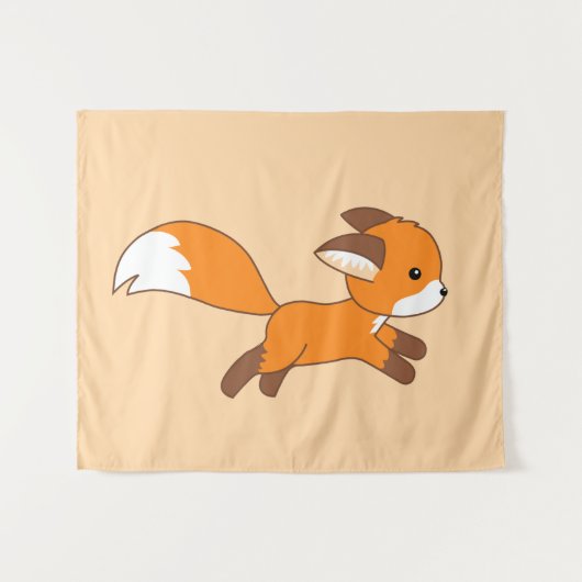Cute Running Fox on Cream Wandkleed (Voorkant (horizontaal))