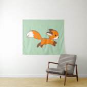 Cute Running Fox on Green Wandkleed (In Situ (horizontaal))