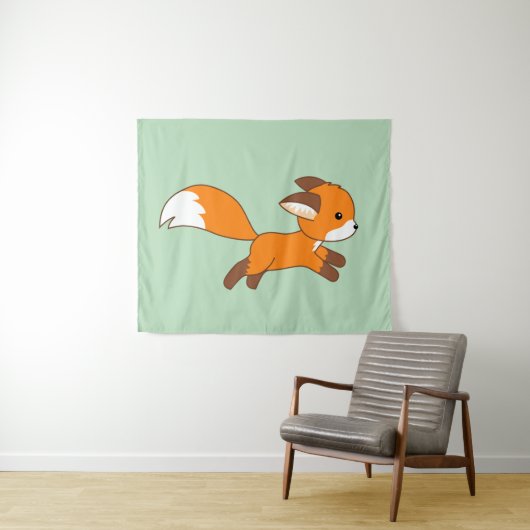 Cute Running Fox on Green Wandkleed (In Situ (horizontaal))