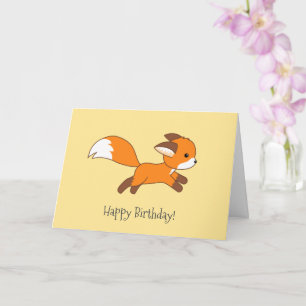 Cute Running Fox Yellow Birthday Kaart