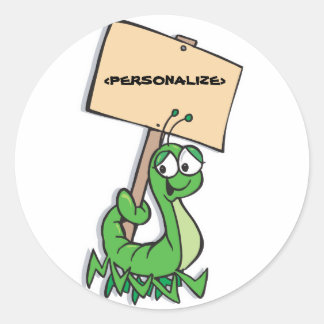 Cute Rups met Bord, <PERSONALIZE> Ronde Sticker