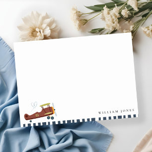 Cute Rust Blue Green Biplane Cloud Heart Birthday Notitiekaartje