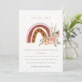 Cute Rust Boho Oranje Floral Rainbow Baby shower Bedankkaart (Staand voorkant)