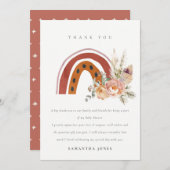 Cute Rust Boho Oranje Floral Rainbow Baby shower Bedankkaart (Voorkant / Achterkant)