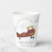 Cute Rust Green Blue Biplane Cloud Heart Birthday Papieren Bekers (Achterkant)