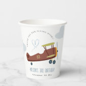 Cute Rust Green Blue Biplane Cloud Heart Birthday Papieren Bekers (Voorkant)