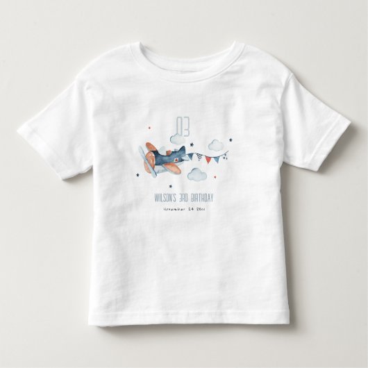 Cute Rust Navy Plane Cloud Stars Sky Birthday Kinder Shirts (Voorkant)