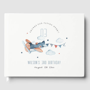 Cute Rust Navy Plane Garland Clouds Stars Birthday Gastenboek