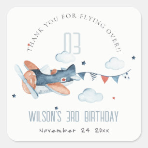 Cute Rust Navy Plane Garland Stars Cloud Birthday Vierkante Sticker