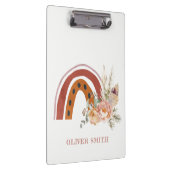 Cute Rust Oranje Boho Floral Rainbow Waterverf Klembord (Rechts)