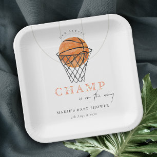 Cute Rust Our Little Champ Basketball Baby shower Papieren Bordje