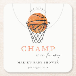Cute Rust Our Little Champ Basketball Baby shower Vierkante Kartonnen Onderzetter