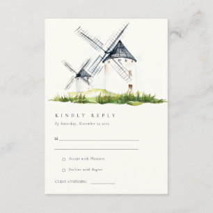 Cute Rustic Boerderij Windmill Theme Wedding RSVP Informatiekaartje