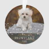 Cute Rustic Dog Puppy Snowflake 2 Foto Keepslag Ornament (voorkant)