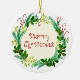 Cute Rustic Elegant  Green Merry kerst Keramisch Ornament