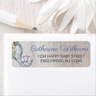 Cute Rustic Elephant Floral Boy Baby shower Etiket