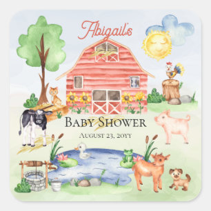 Cute Rustic Farm Animals Barnyard Baby shower Vierkante Sticker