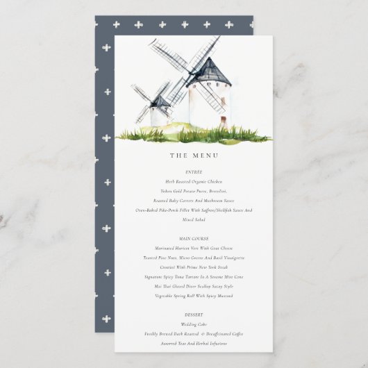 Cute Rustic Farm Windmill Thème Mariage Carte Menu (Devant / Derrière)