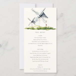 Cute Rustic Farm Windmill Thème Mariage Carte Menu