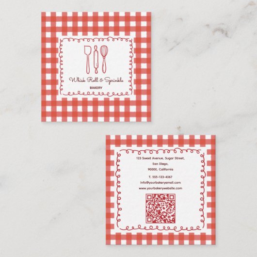 Cute Rustic Farmhouse Gingham Bakery Vierkante Visitekaartje (Voorkant / Achterkant)