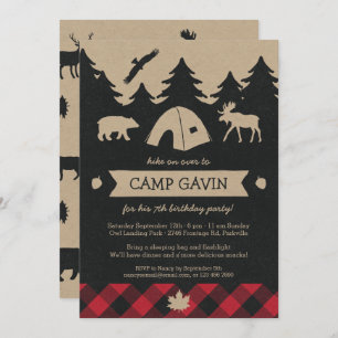 Cute Rustic Flannel Camping Invitation de fête d'a