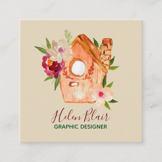 Cute rustic floral bird house visitekaartje (Voorkant)