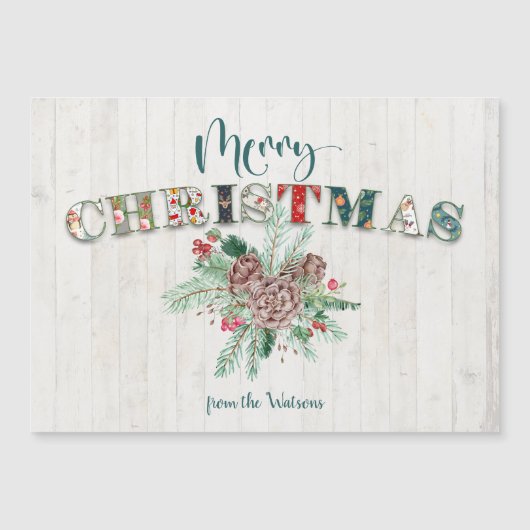 Cute Rustic Floral Merry kerst Typografie (Voorkant)