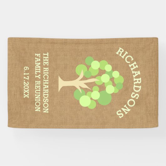 Cute Rustic Green Tree and Burlap Family Reunion Spandoek (Horizontaal)