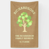 Cute Rustic Green Tree and Burlap Family Reunion Spandoek (Verticaal)