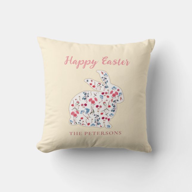 Cute Rustic Happy Paast Flower Rabbit Pink Pset Kussen (Voorkant)