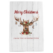 Cute Rustic Kerstmis Deer Ornamenten Holiday Medium Cadeauzakje (Achterkant)