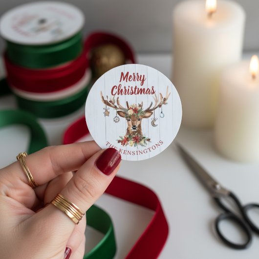 Cute Rustic Kerstmis Deer Ornamenten Holiday Ronde Sticker