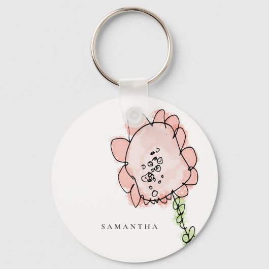 Cute Rustic Kind Drage Blush Pink Waterverf Sleutelhanger (Voorkant)