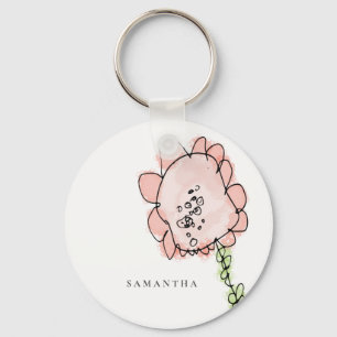 Cute Rustic Kind Tekening Blush Pink Flower Waterv Sleutelhanger